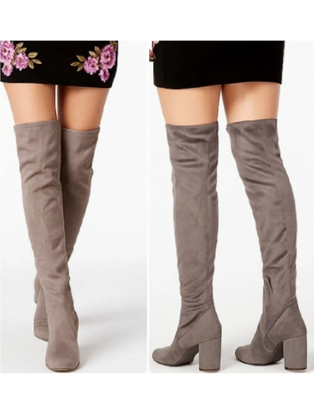 INC Rikkie Over The Knee Boots Soft Fabric Taupe Block Heel Never Worn Size 9